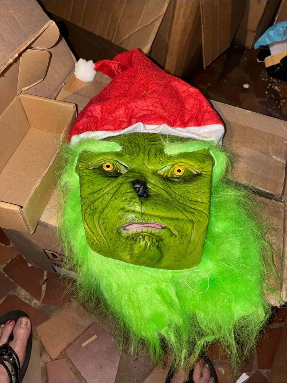 Grinch Santa Mask with Bright Green Fur